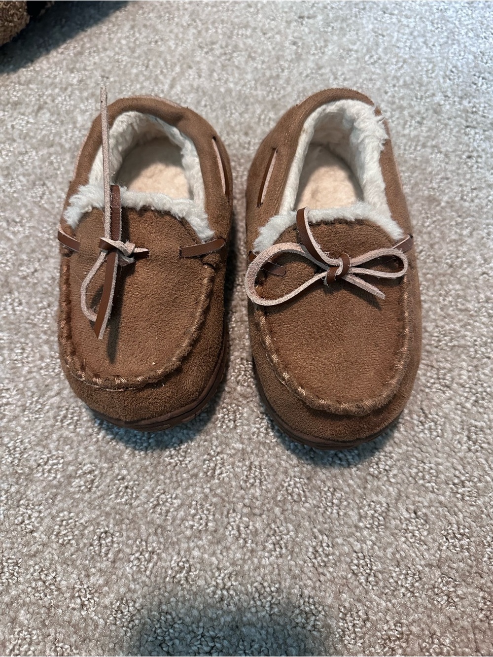 Kids Brown Moccasin Slippers with Faux Fur Lining